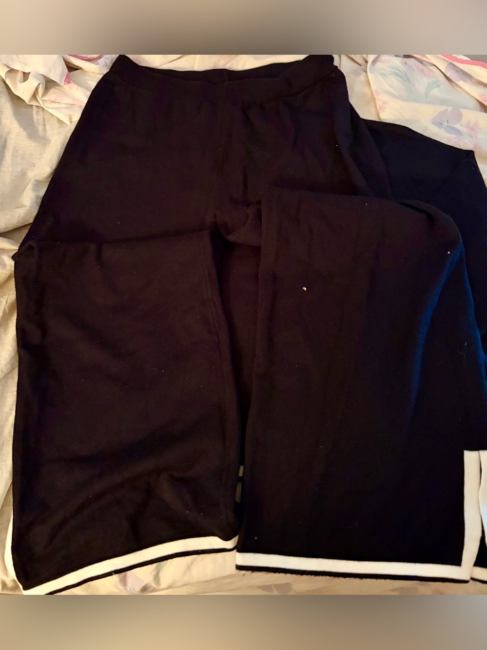 Women's Black Knit Pantsuit Set with White Trim - Picture 3 of 11